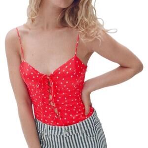 NWT Zara Satin Star Printed Lace Up Bodysuit Size Small Festival Summer 4th July